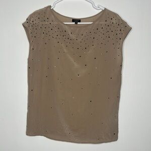 Talbots Brown Embellished Cap Sleeve Blouse